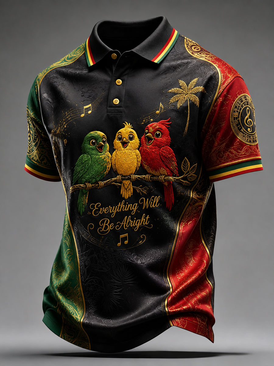 Casual Patchwork Polo Shirt for Retro Reggae Music Fans