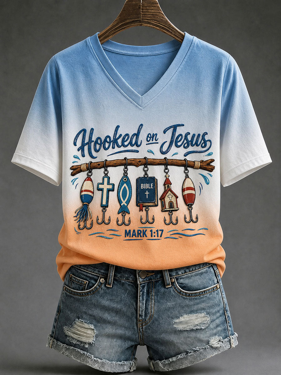 Women’s 'Hooked on Jesus' Printed Casual T-Shirt