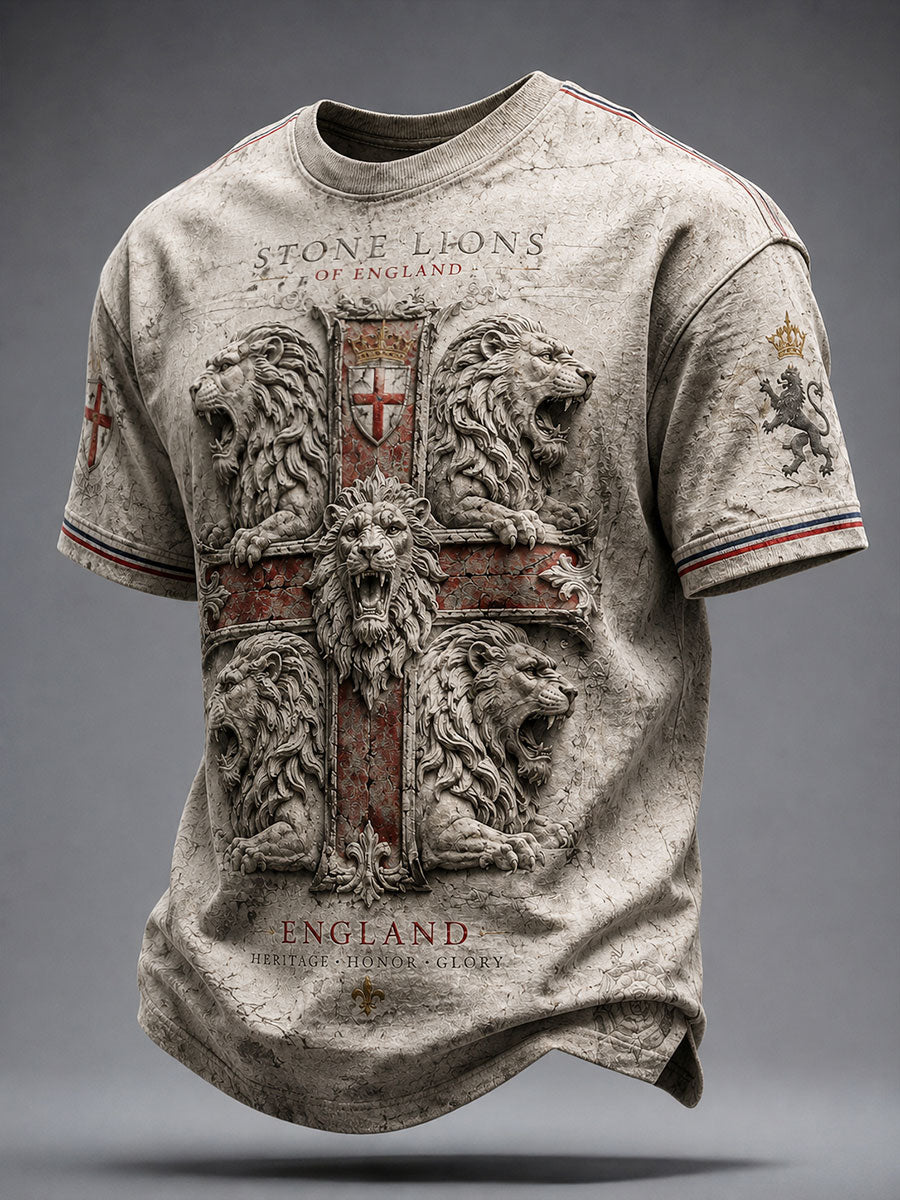 Men's England Roses&Lions Proud Art Printed T-shirt