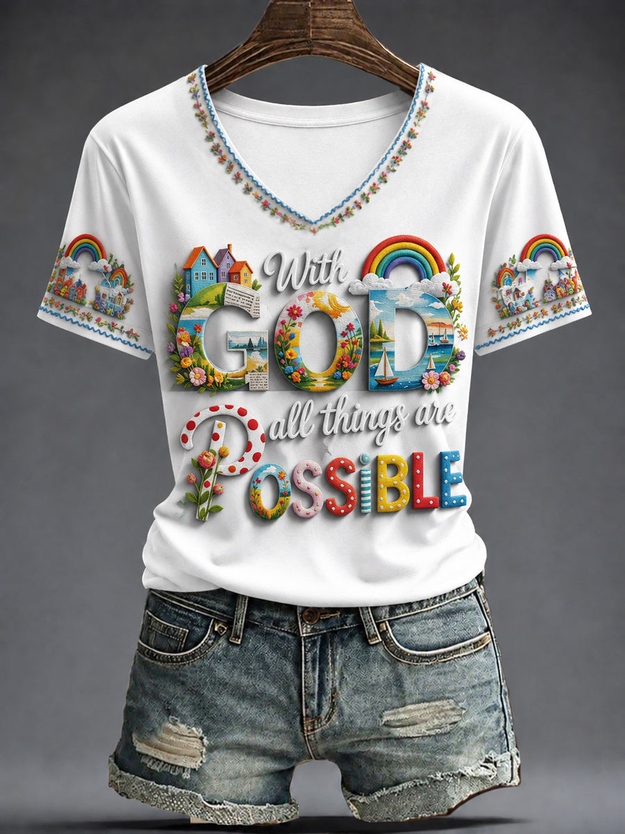 Women's Faith Printed V-neck T-shirt