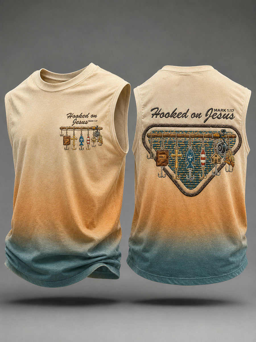 Men's 'Hooked on Jesus' Printed Casual Tank Top