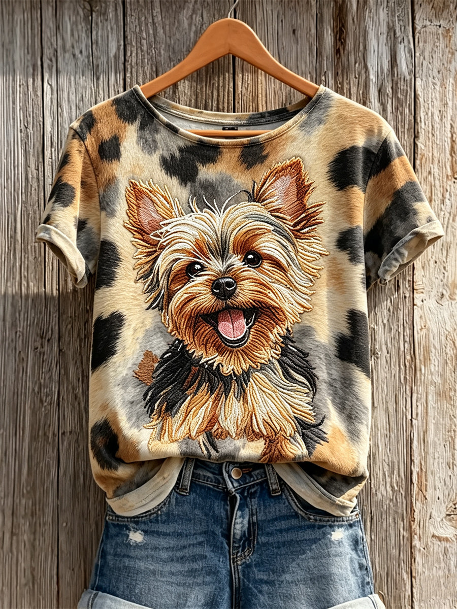 Women's Yorkshire Terrier & Dog Coat Pattern Print short-sleeved T-shirt