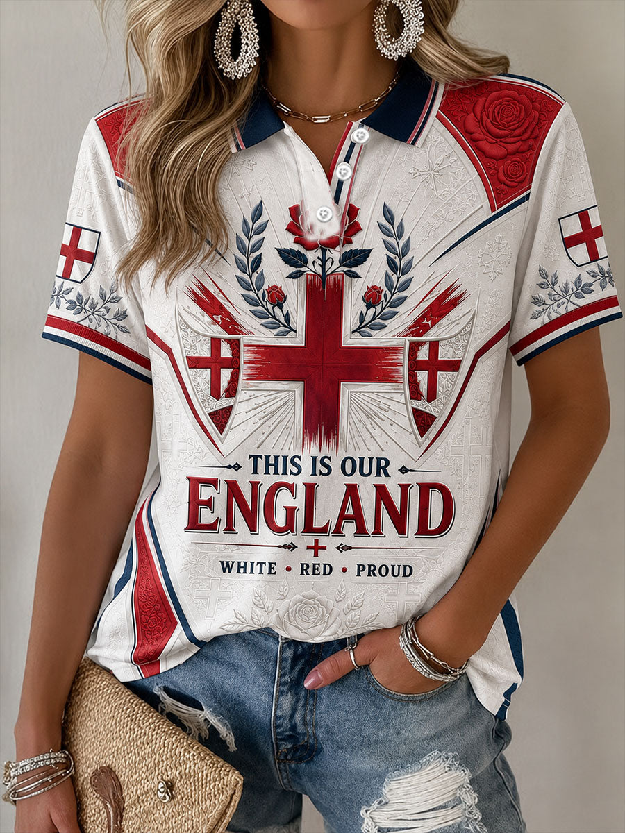 Women's England Roses&Lions Proud Art Printed Casual Tops