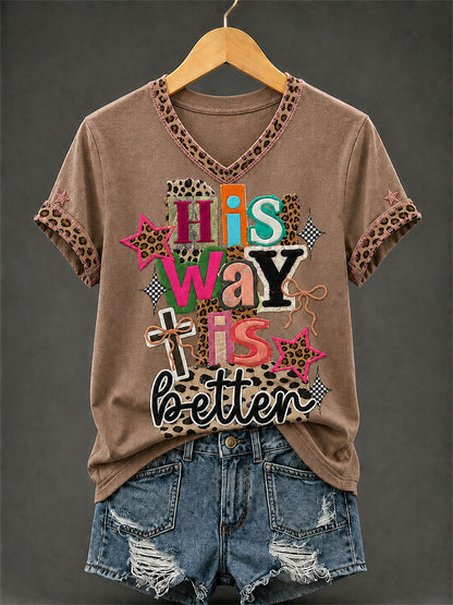 Women's His Way Is Better Print Casual V-Neck Tee
