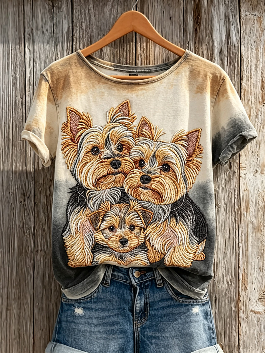 Women's Yorkshire Terriers & Dog Coat Pattern Gradient Print short-sleeved T-shirt