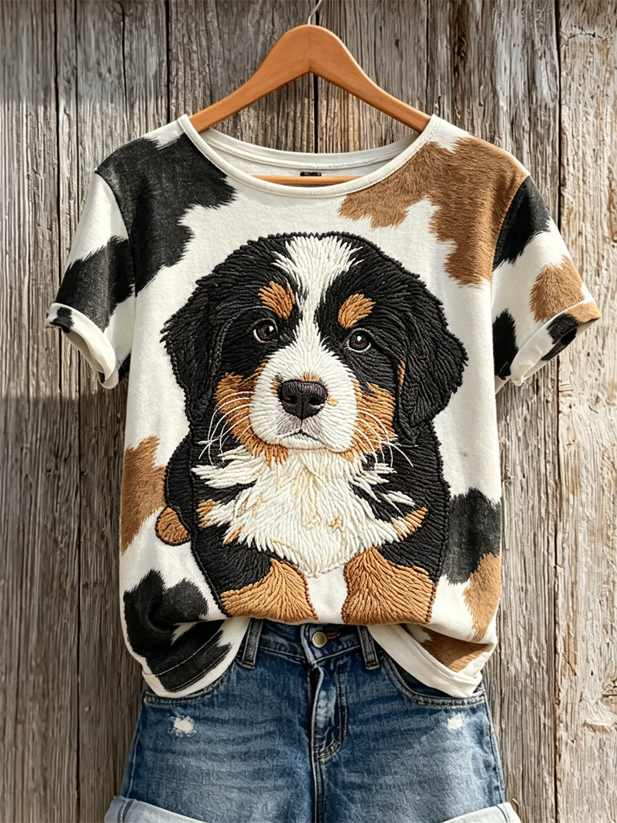 Women's Bernese Mountain Dog & Dog Coat Pattern Print short-sleeved T-shirt