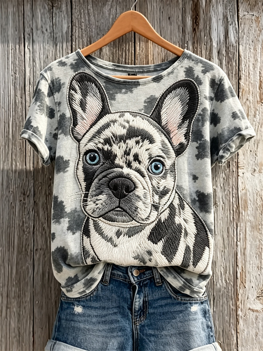 Women's French Bulldog & Dog Coat Pattern Print short-sleeved T-shirt