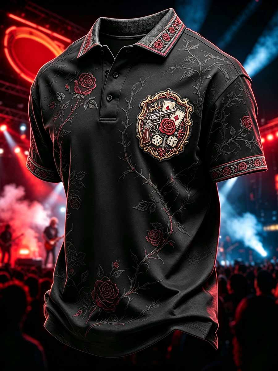 Men's Retro Guns N' Roses Print Polo Shirt