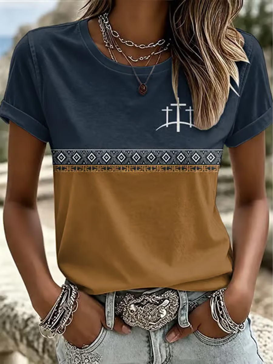 Women's Western-Style Faith Print short-sleeved T-shirt