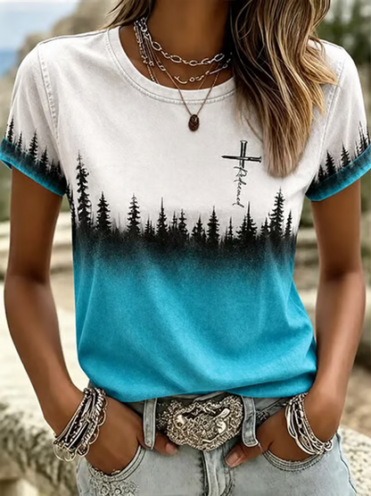 Women's Western-Style Faith Print short-sleeved T-shirt