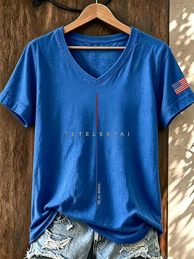 Women's Tetelestai John 19:30 Printed V-neck T-shirt