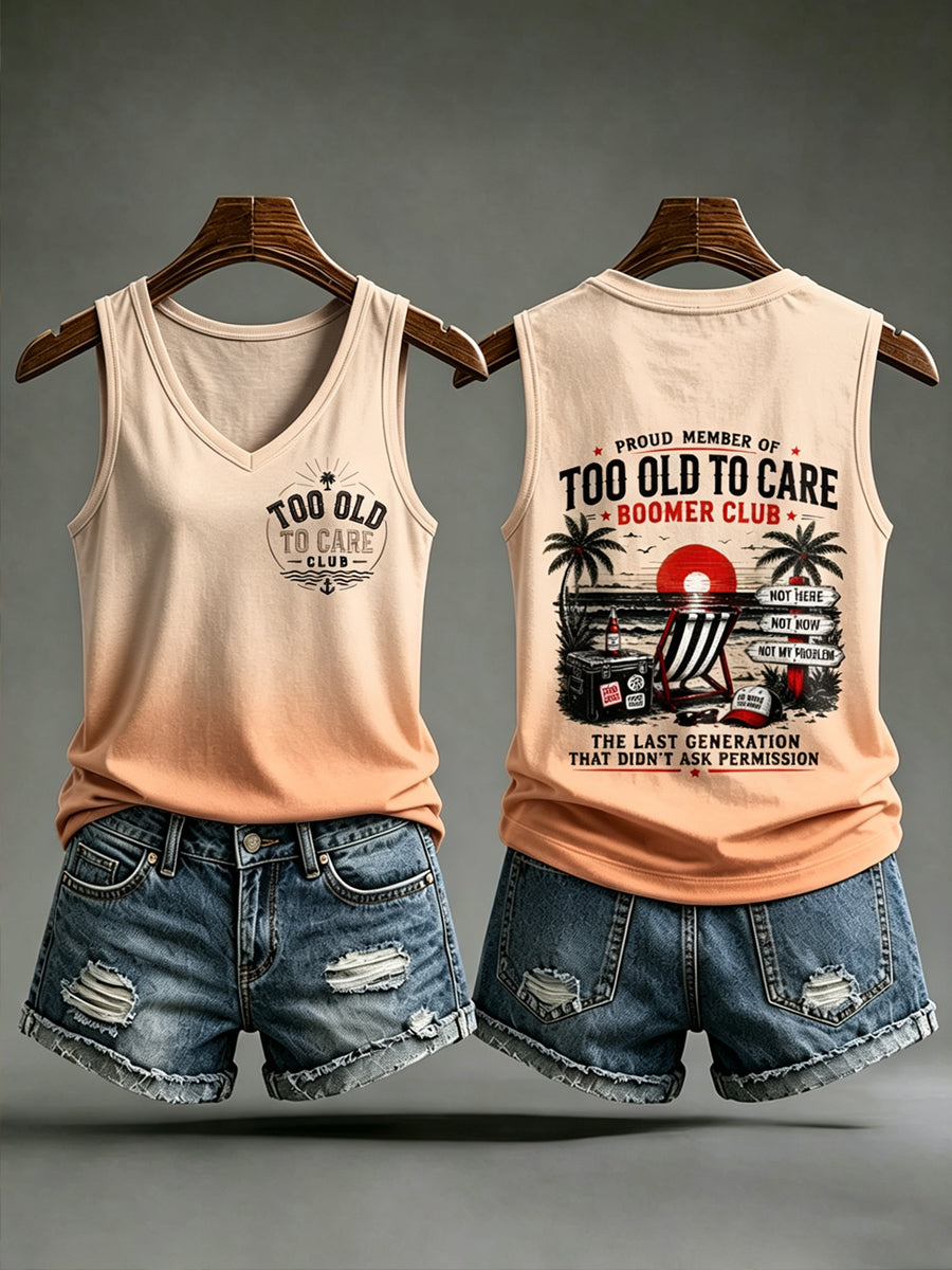 Women's Too Old To Care Print Sleeveless Tank Top