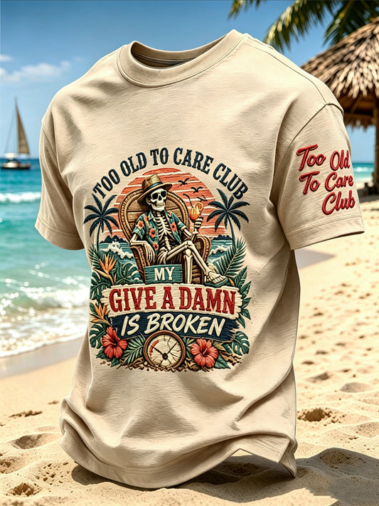 Men's Too Old To Care Printed Vintage Fashion Loose Short Sleeve T-Shirt