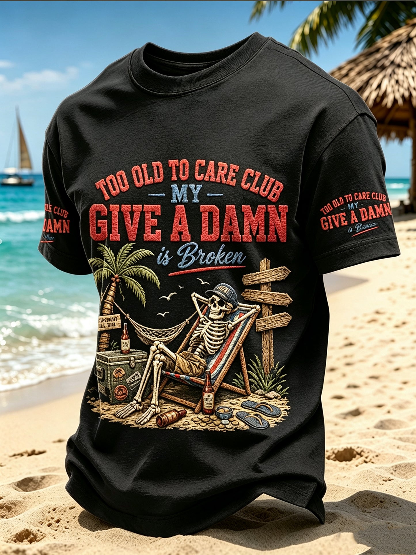 Men's Too Old To Care Printed Vintage Fashion Loose Short Sleeve T-Shirt