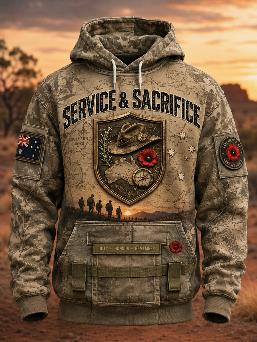 Men's Australian Veterans' Memorial Oversized Drop-Shoulder Hoodie With Pockets