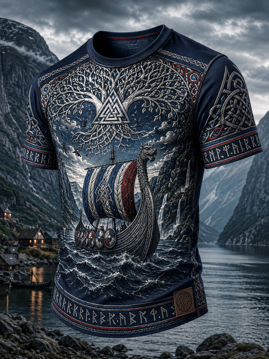 Vintage VikingNorse Art Print Casual T-Shirt