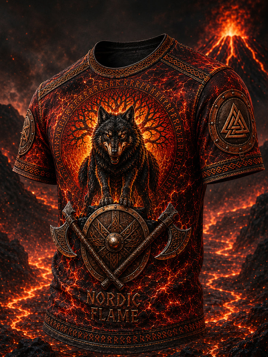 Vintage VikingNorse Art Print Casual T-Shirt