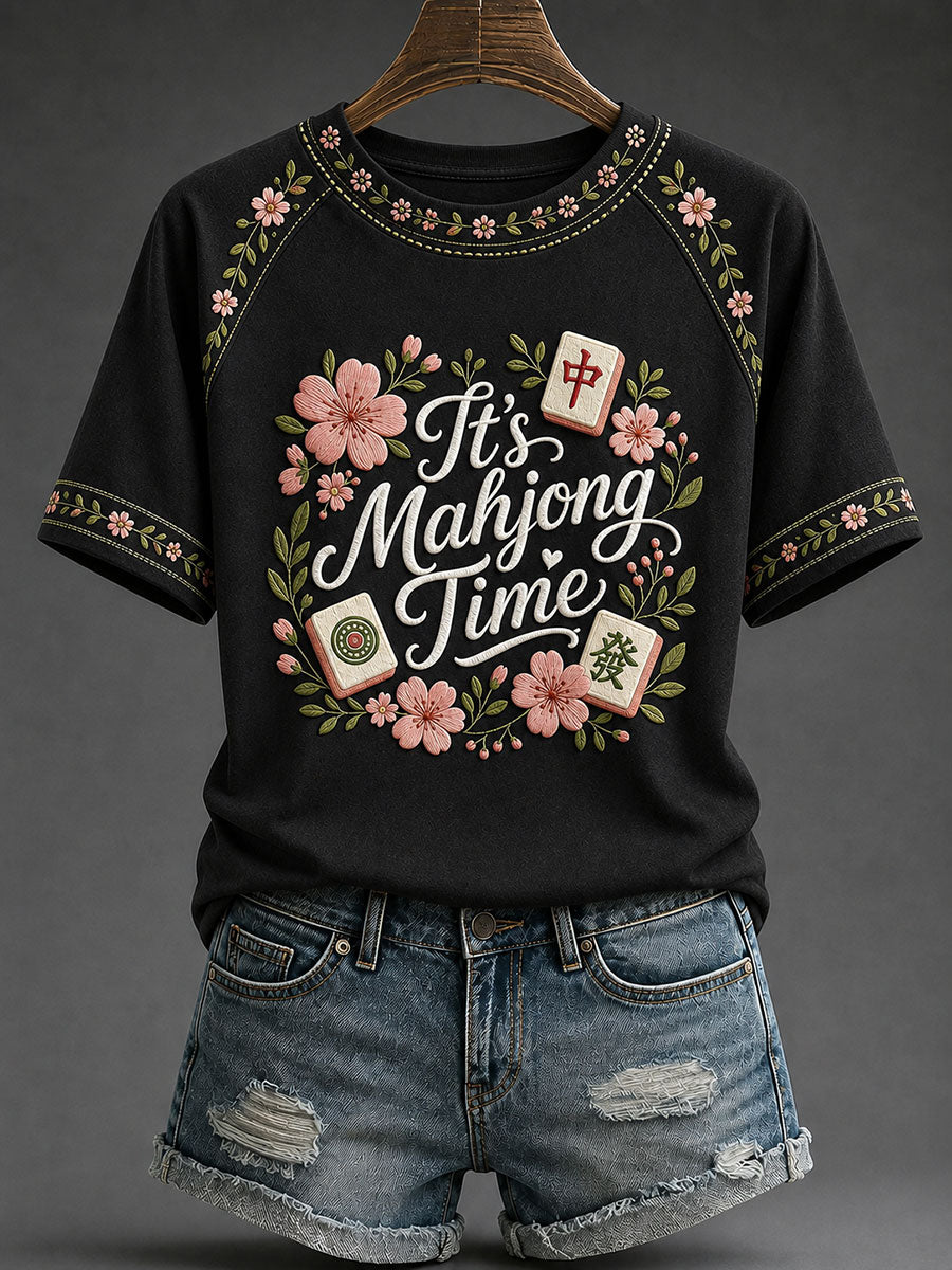 Women's Mahjong Print Casual T-Shirt