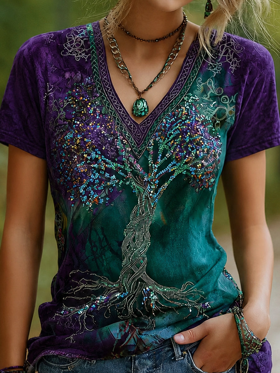 Vintage Viking-Inspired Nordic Art Print Casual Top