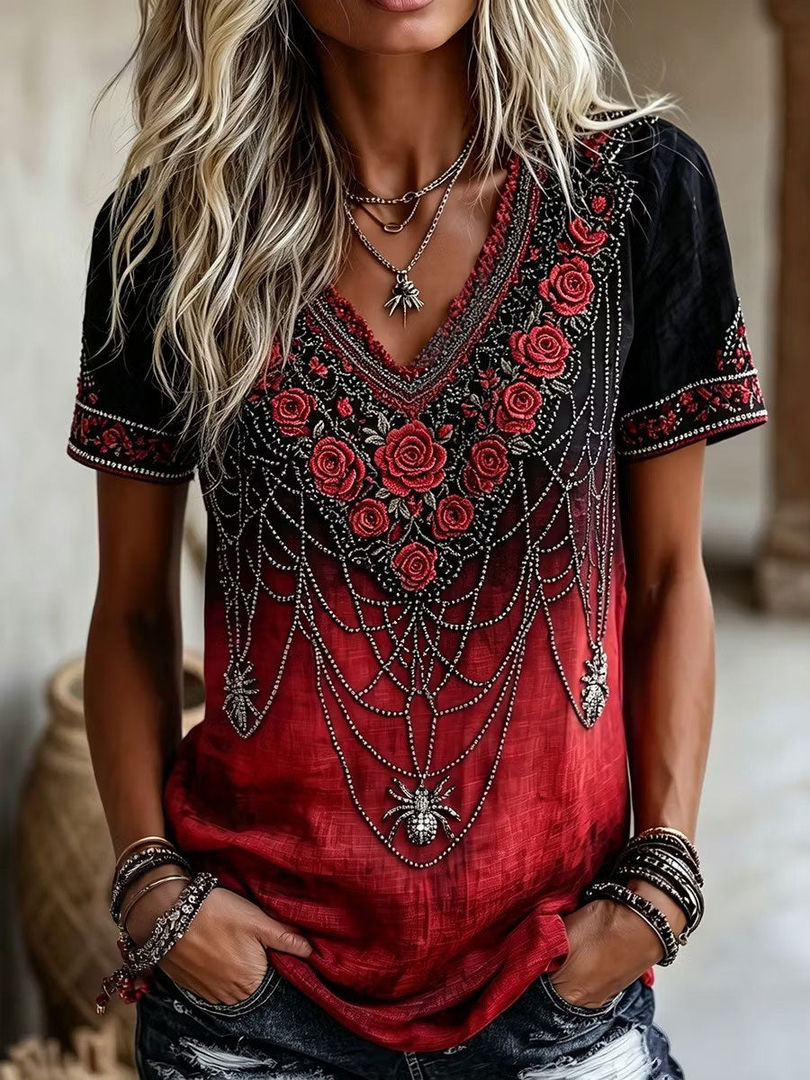 Women's Gothic Style Floral Cotton Linen Shirt