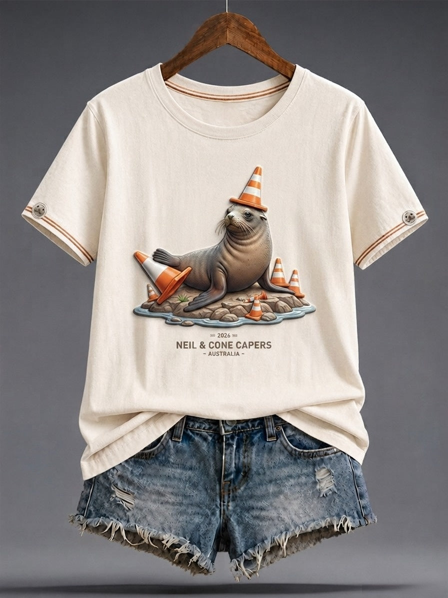 Women's Funny Neil The Seal Printed T-shirt
