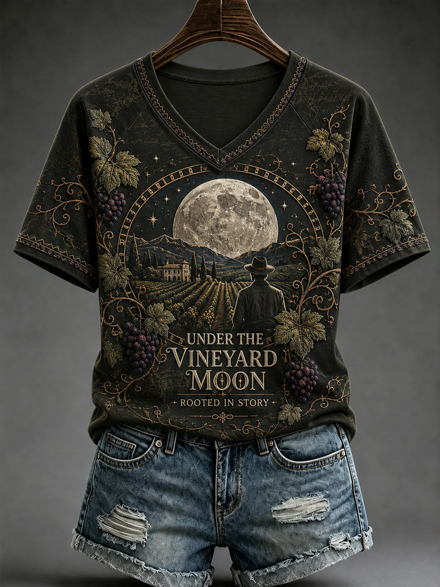 Women's Australia Sam Neill V-Neck Off-Shoulder Short-Sleeved T-Shirt