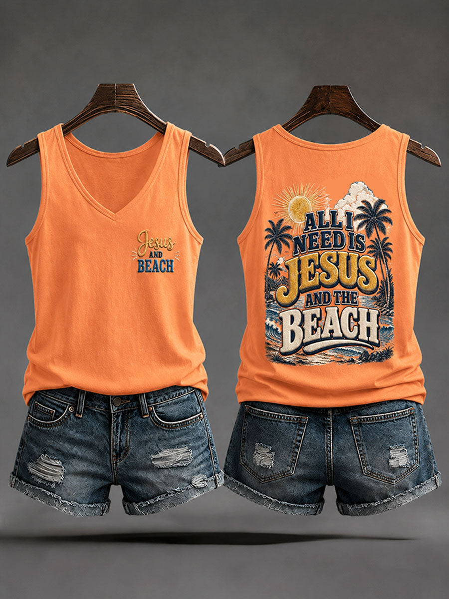 Women's "All I Need Is Jesus and the Beach" Vacation-Style Casual Vests