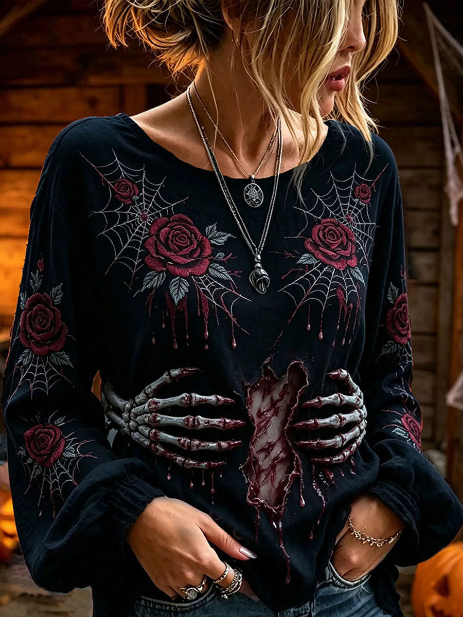 Women's Gothic Style Floral Cotton Linen Shirt