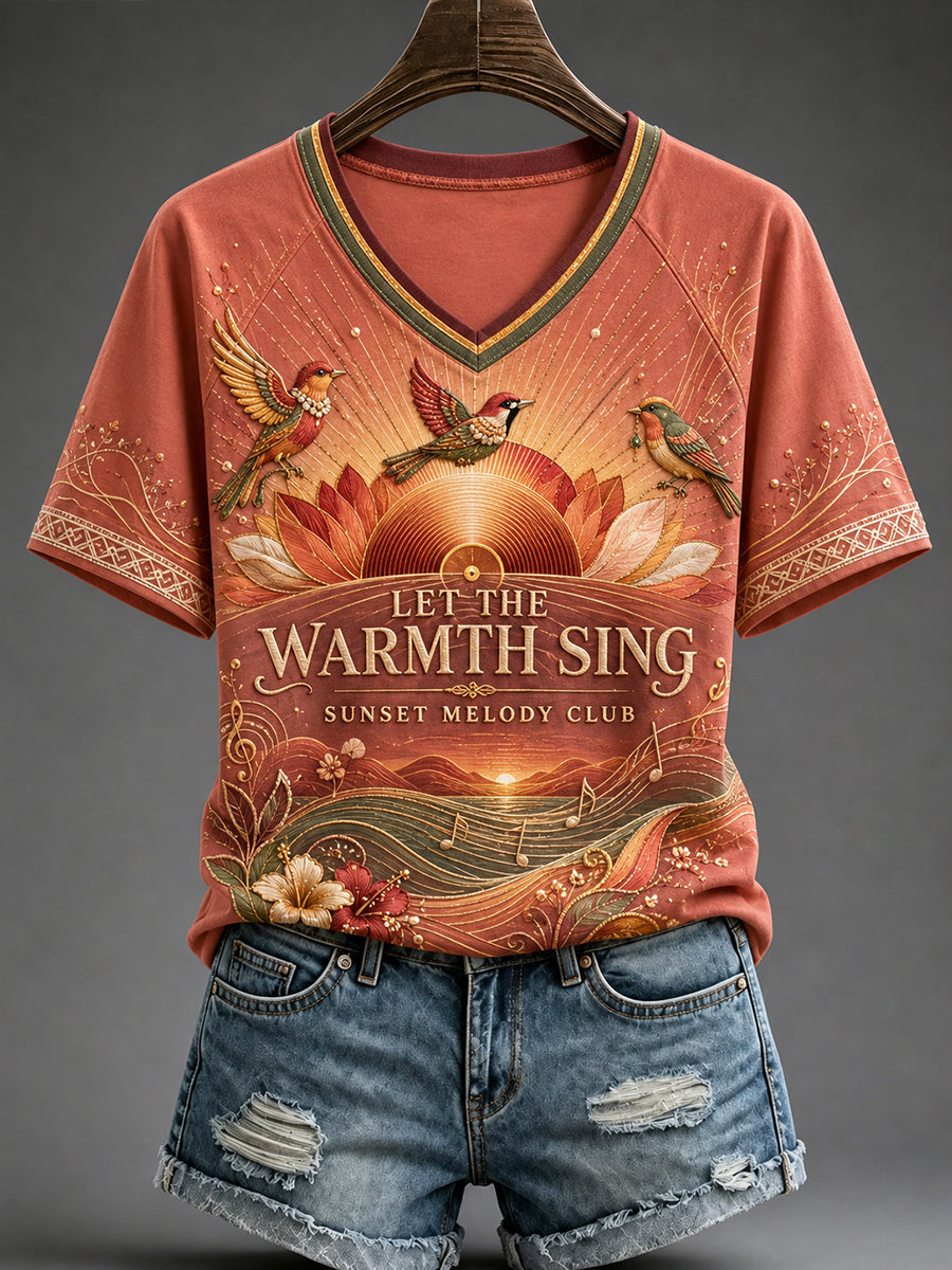 Women's Reggae V-Neck Off-Shoulder Short-Sleeved T-Shirt