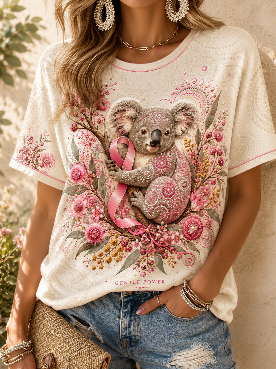 Women's Australia Pink Art Breast Cancer Awareness Printed T-shirt