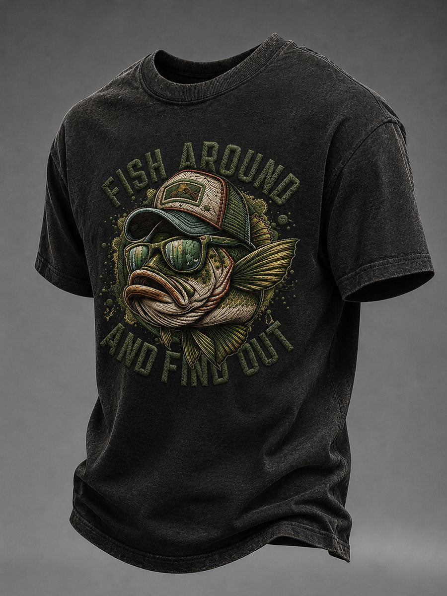 Men's Funny Fishing Print Casual T-Shirt
