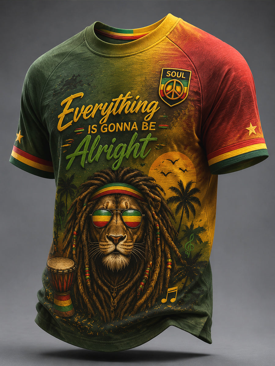 Retro Reggae Lion Gradient Casual T-Shirt