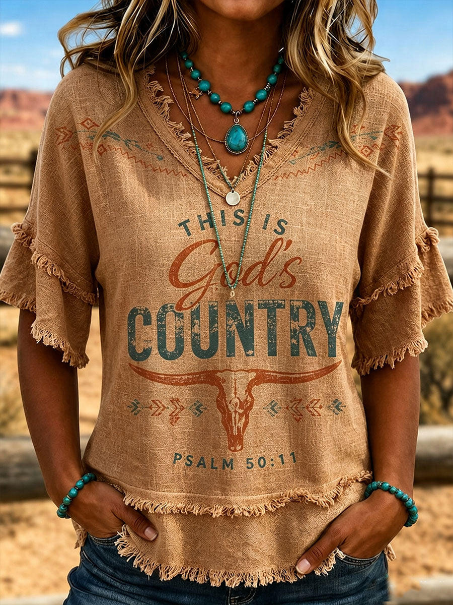 Women's This Is God's Country Cotton-Linen Shirt