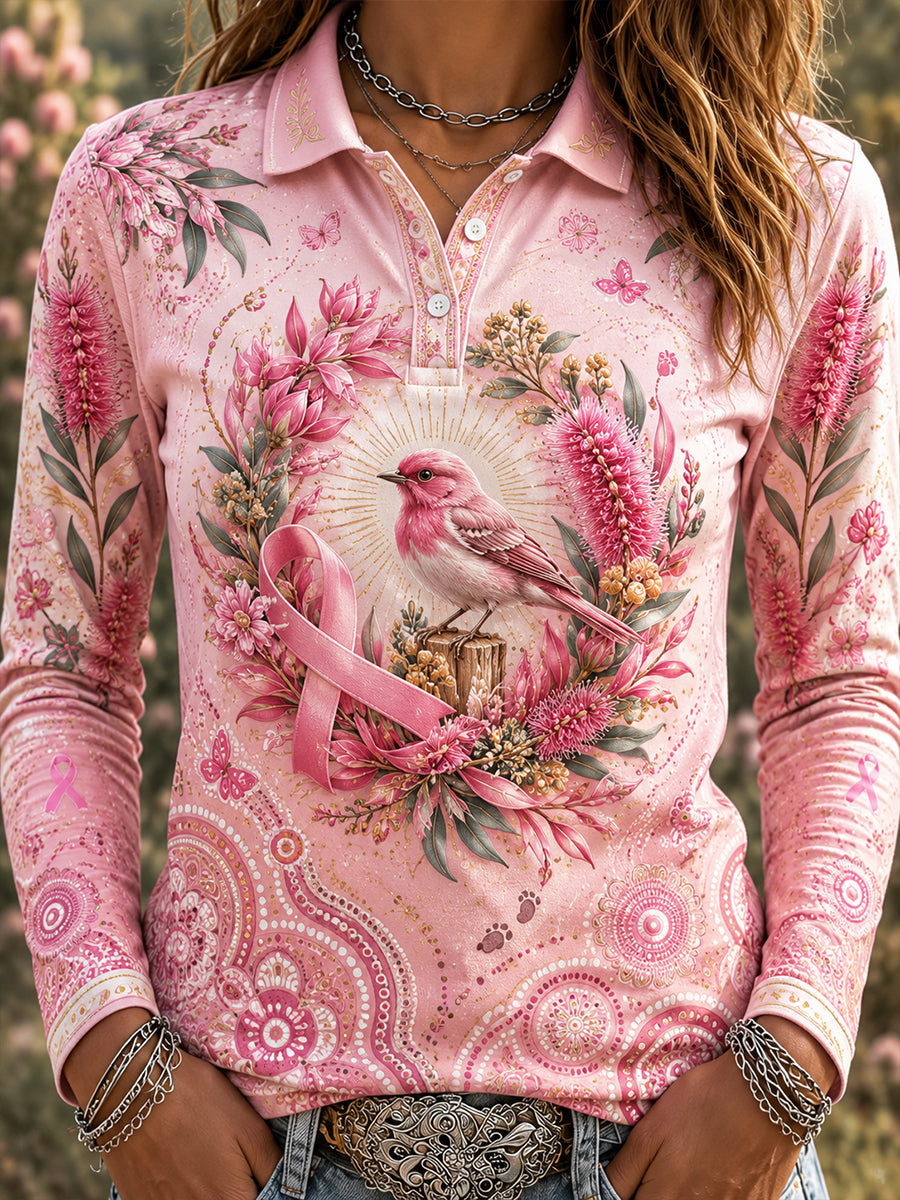 Women's Australia Breast Cancer Awareness Long-Sleeve Polo Shirt
