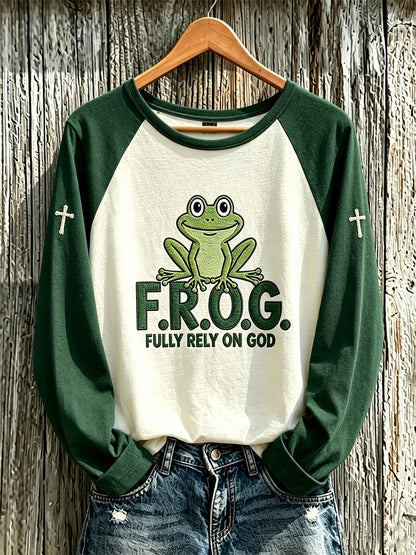 Women's Faith Pattern Printed Leisure Round Neck Long-Sleeved T-shirt