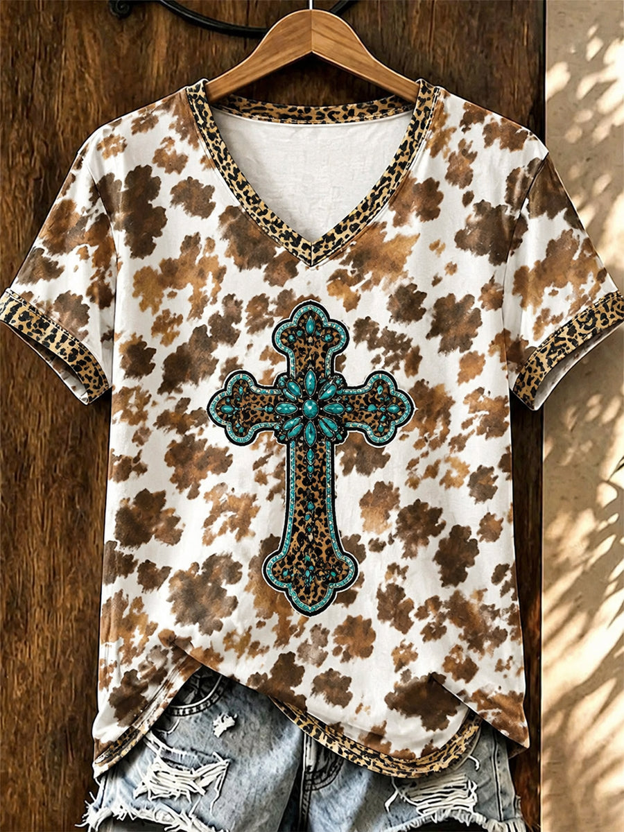 Women's Vintage Western Faith Printed V-neck T-shirt