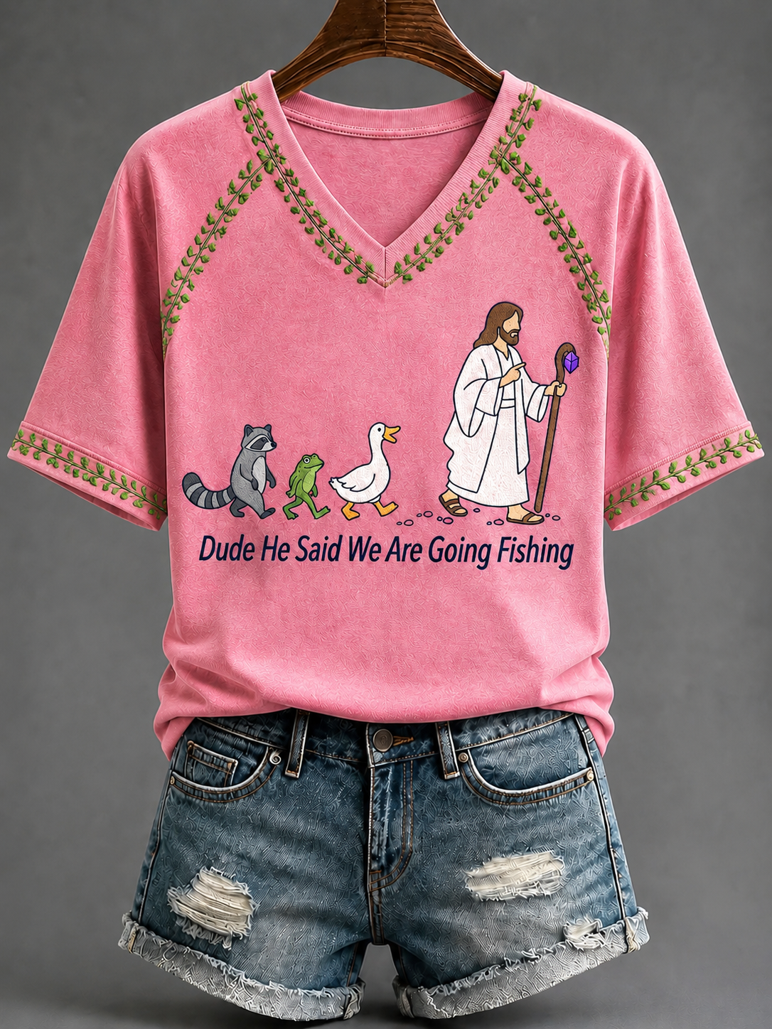 Women's Jesus V-neck Off-shoulder Short-sleeved T-shirt