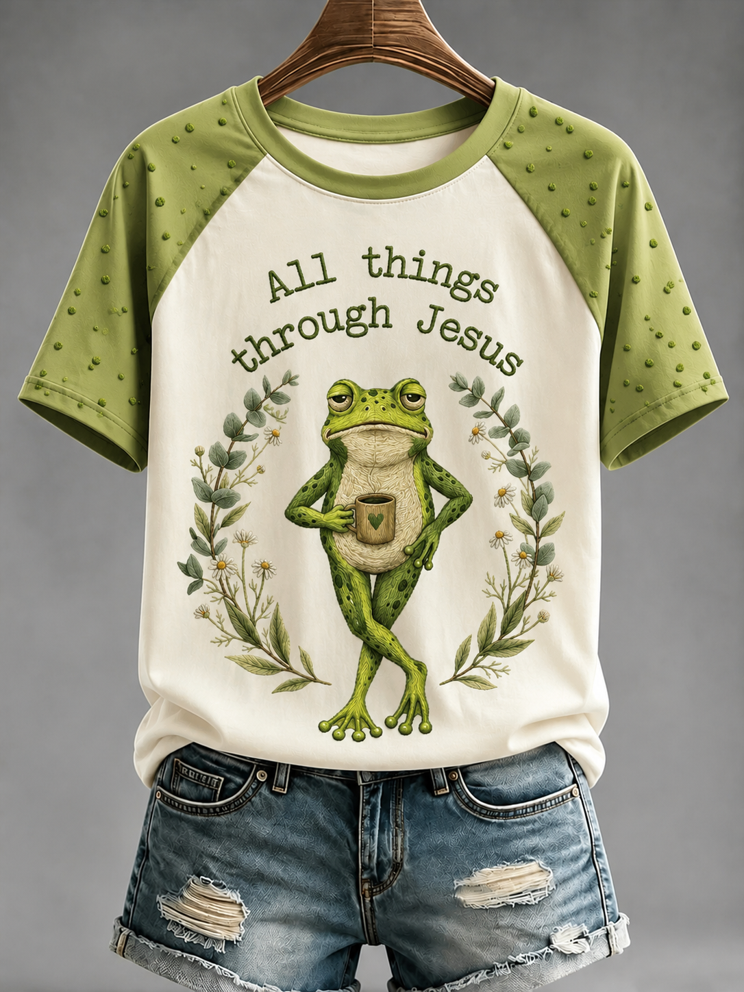Women's All Things Through Jesus Round Neck Short Sleeve T-shirt