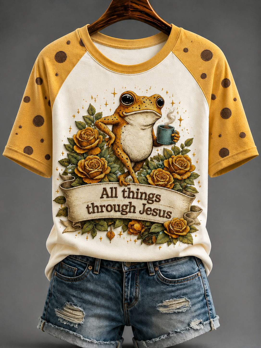 Women's All Things Through Jesus Round Neck Short Sleeve T-shirt