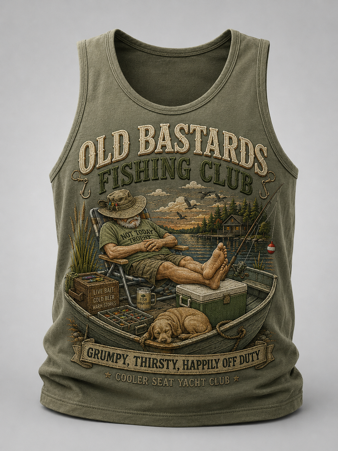 Men's Funny Old Bastards Fishing Club Lifetime Member Print Casual Tank Top