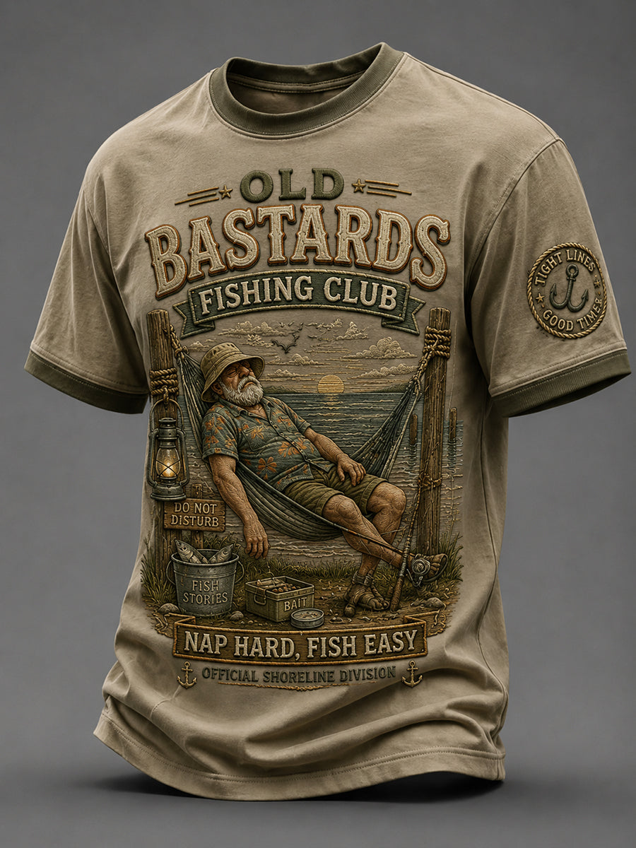 Men's Funny Old Bastards Fishing Club Lifetime Member Print Short Sleeve T-shirt