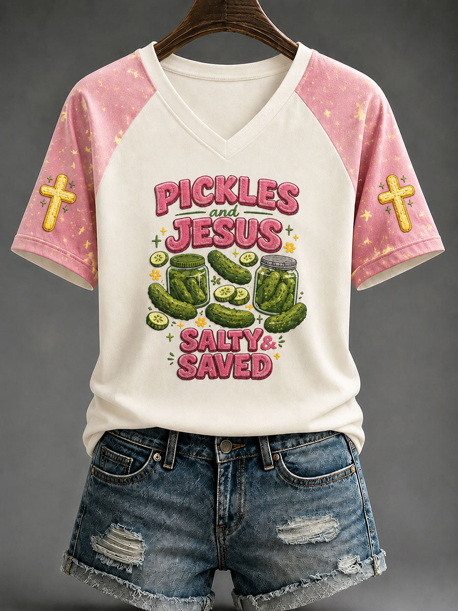 Women's "Pickles and Jesus: Salty & Saved" Casual T-Shirt