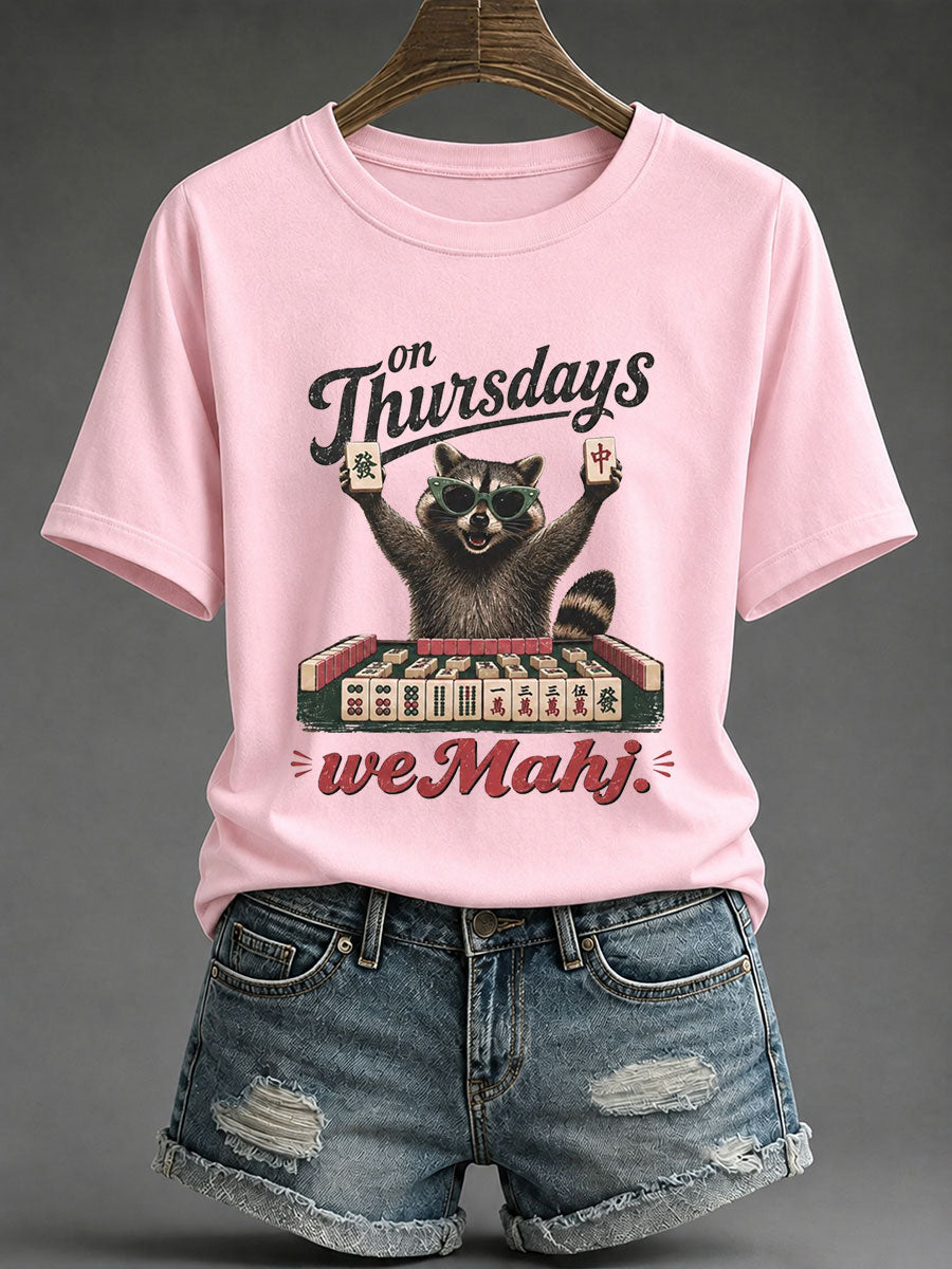Women's Mahjong Print Casual T-Shirt