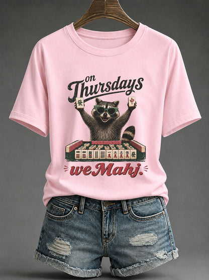 Women's Mahjong Print Casual T-Shirt