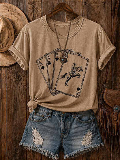 Women's Western Card Print Casual T-Shirt