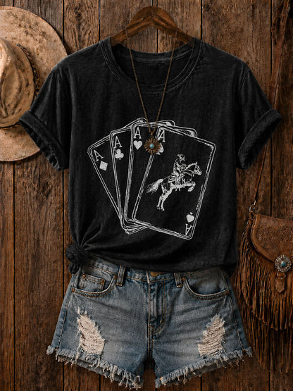 Women's Western Card Print Casual T-Shirt