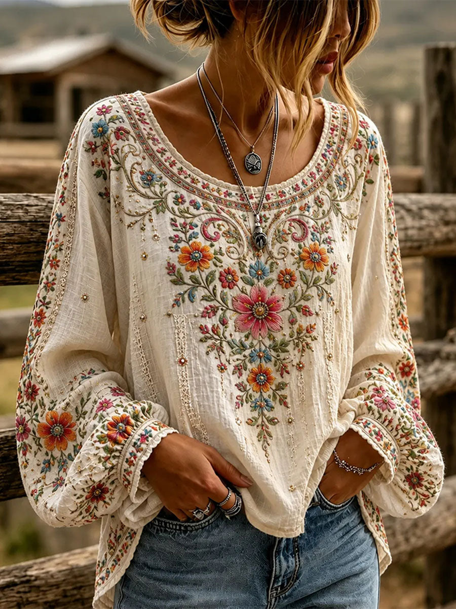 Women's Western Style Cotton Linen Top