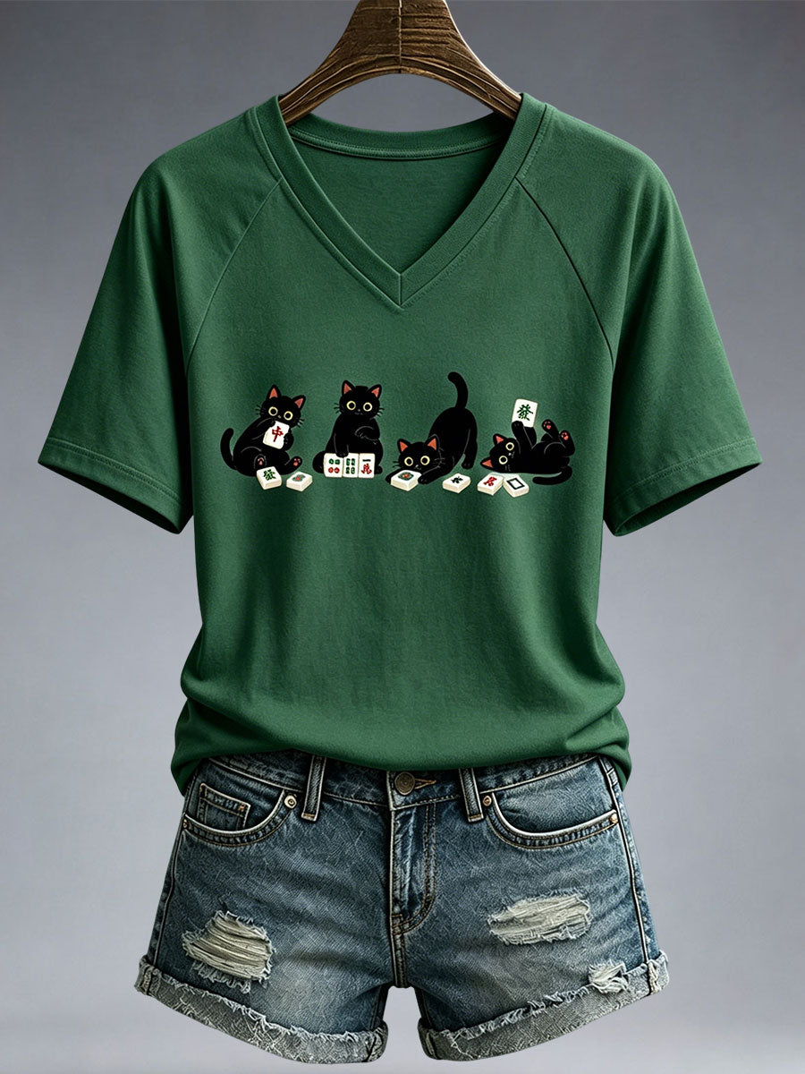 Women's Fun Cat Mahjong T-shirt