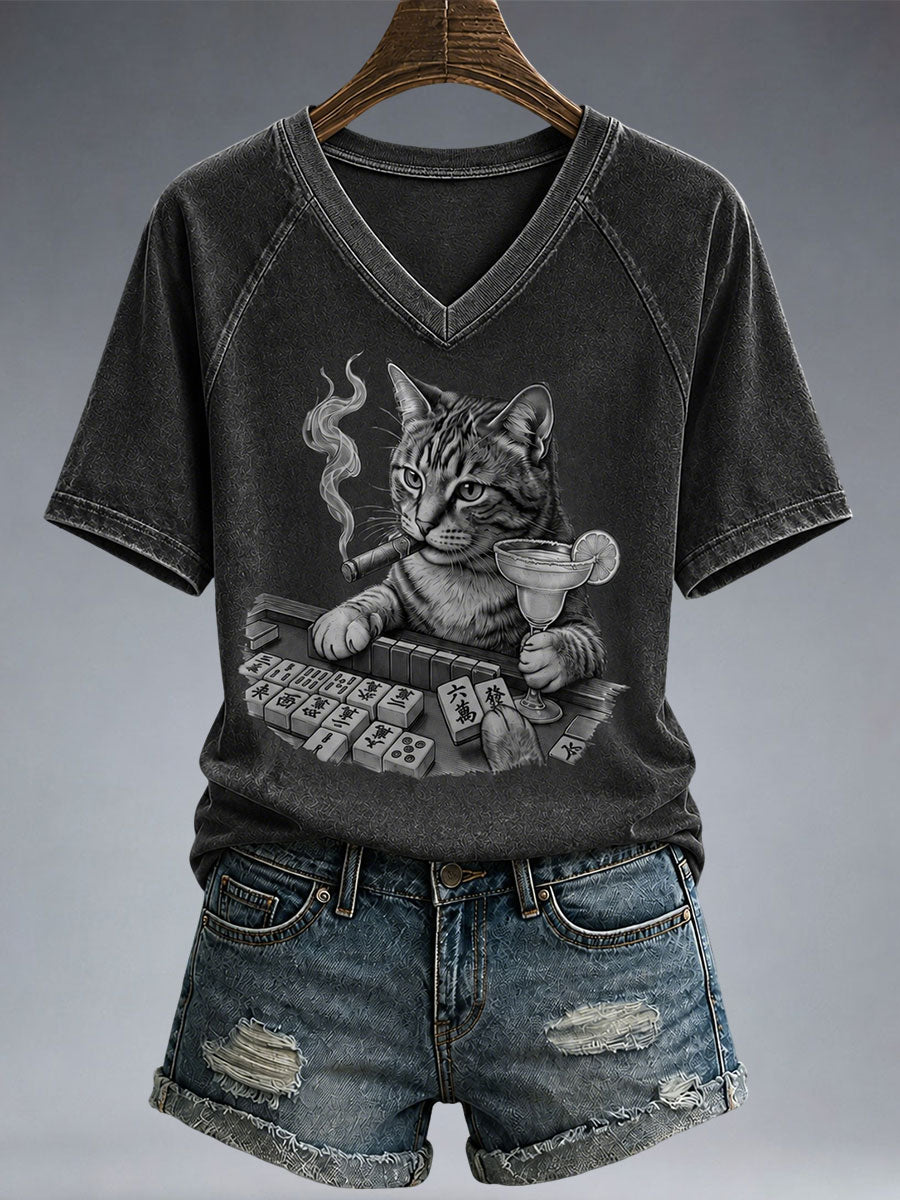 Women's Fun Cat Mahjong T-shirt