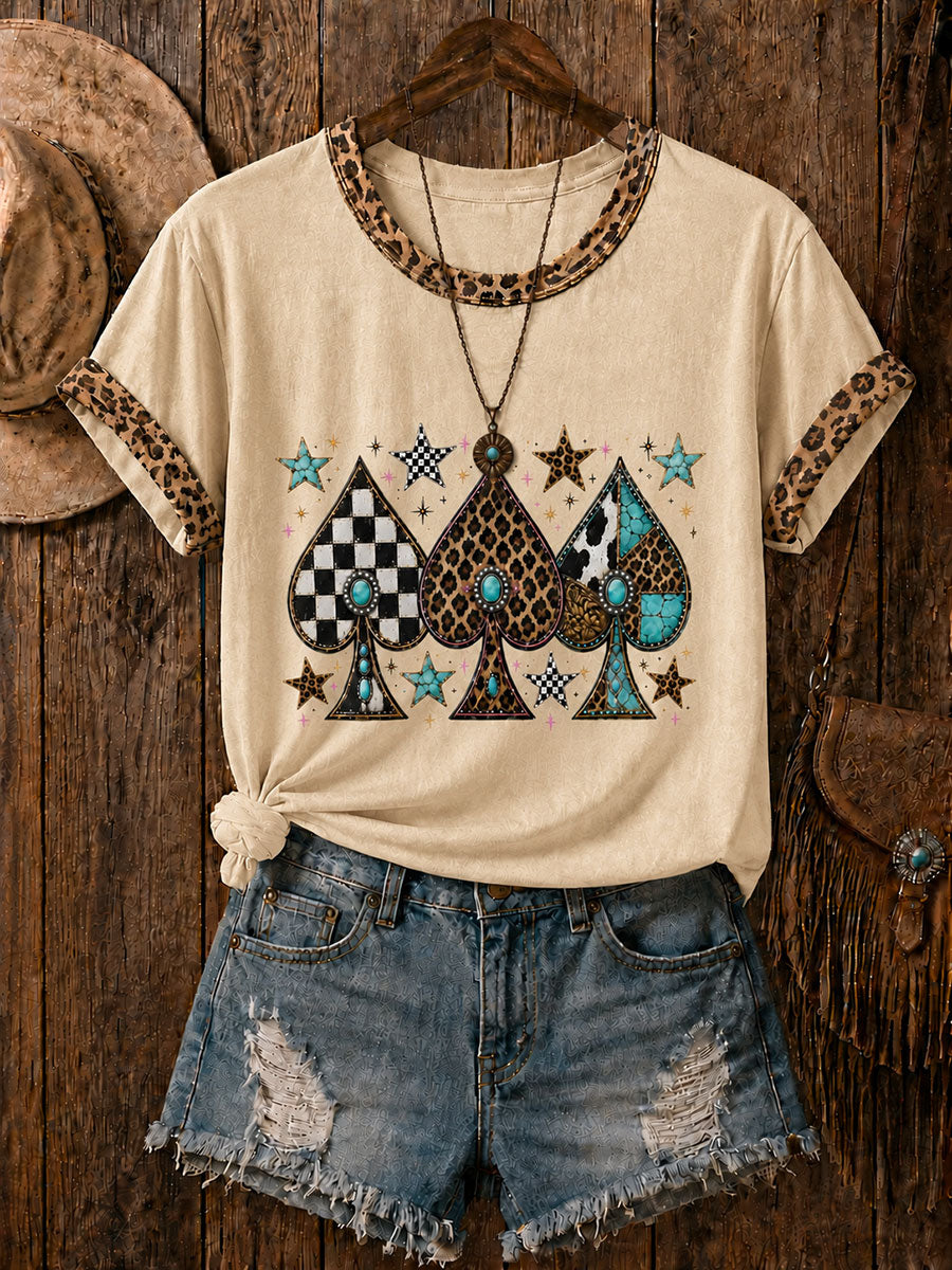 Women's Western Card Print Casual T-Shirt